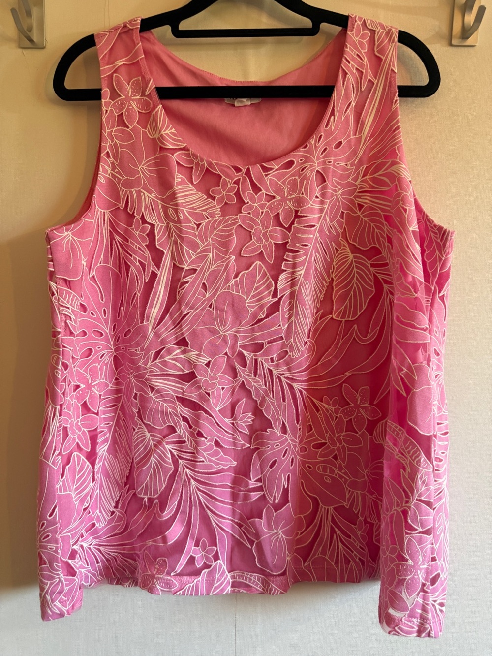Tribal Jeans M Pink Tropical Floral Sleeveless Tank Top Lined Resort Hawaiian